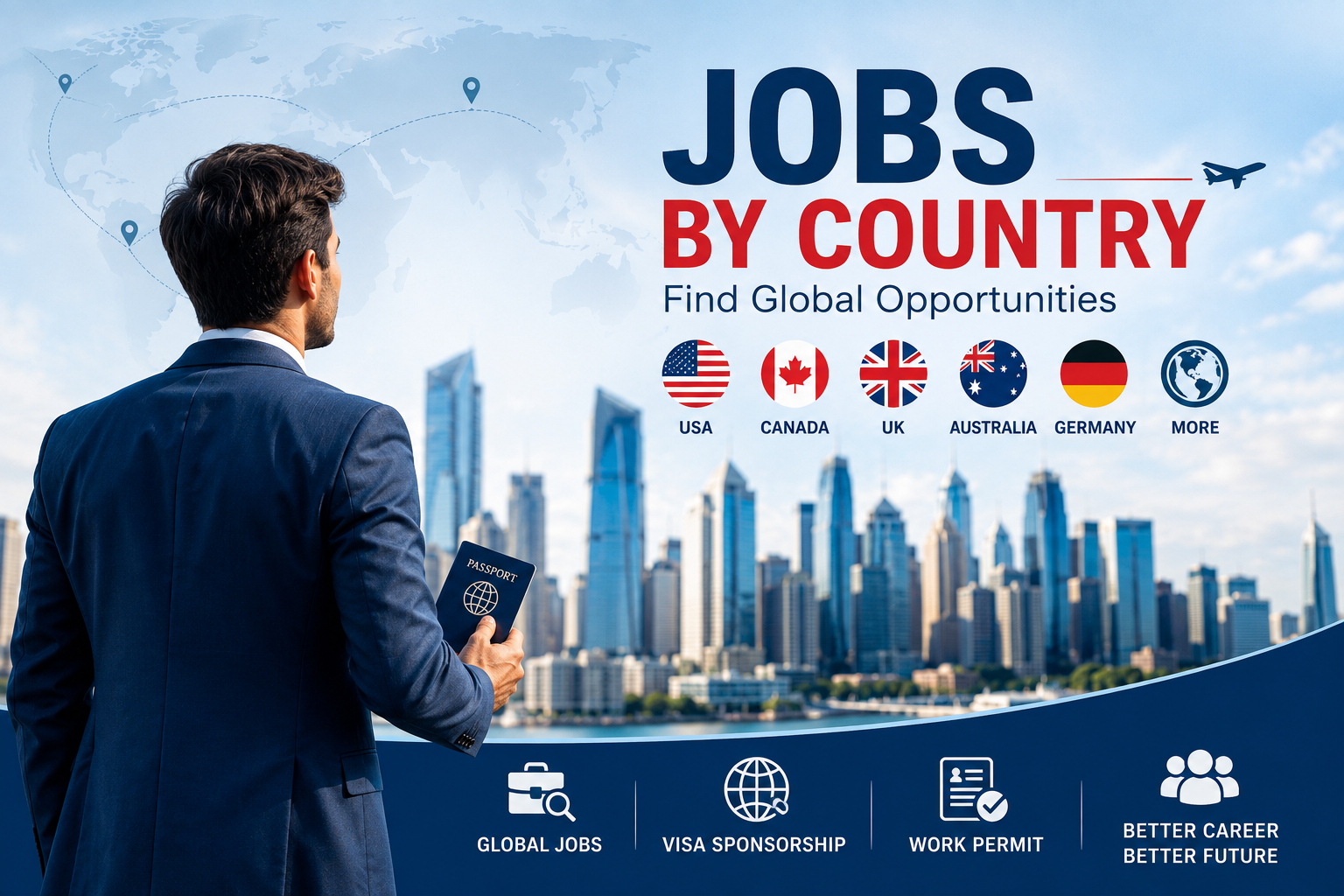 International worker holding passport while searching for jobs abroad